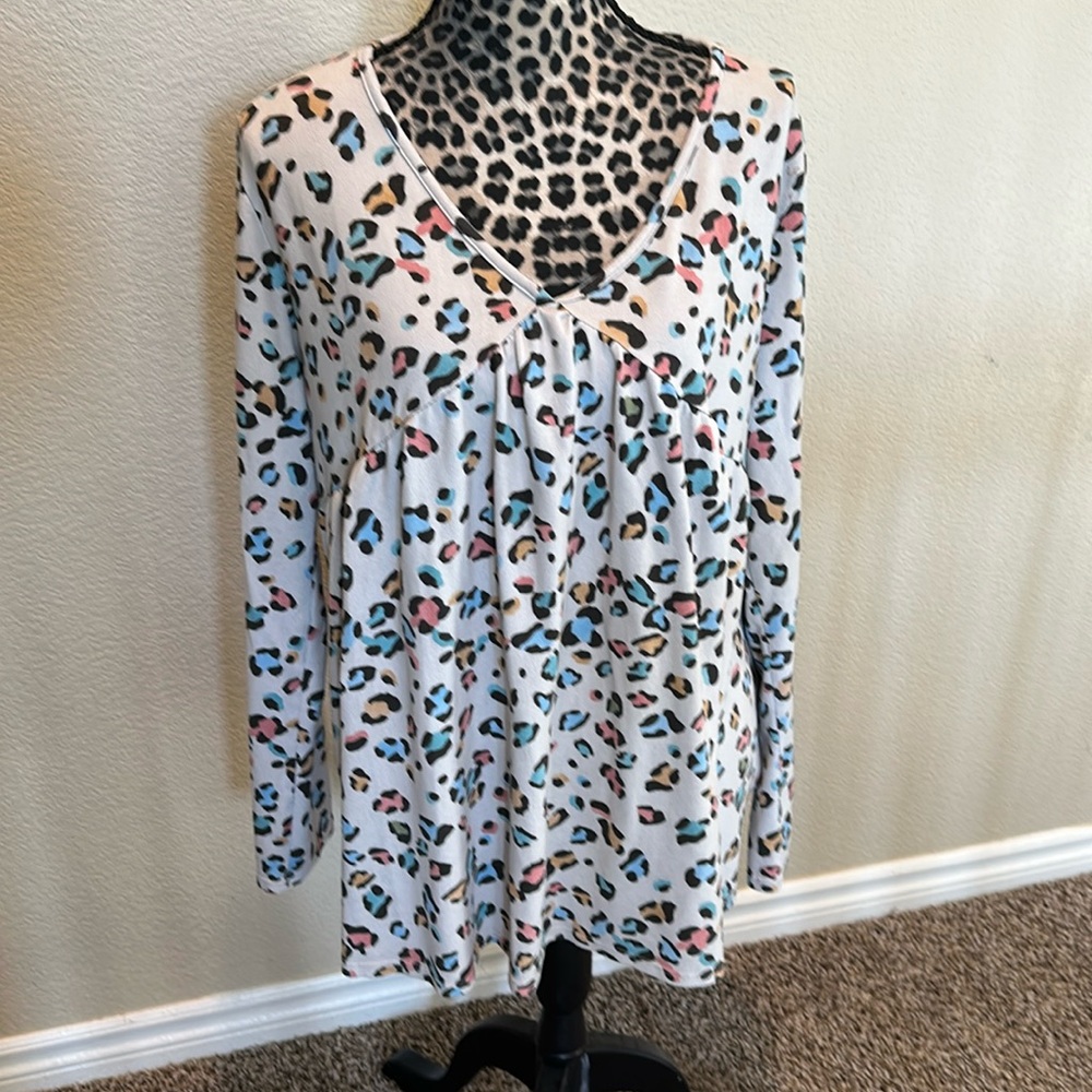 Cream n sugar brand long sleeve leop baby doll top, super soft, multicolor, XL